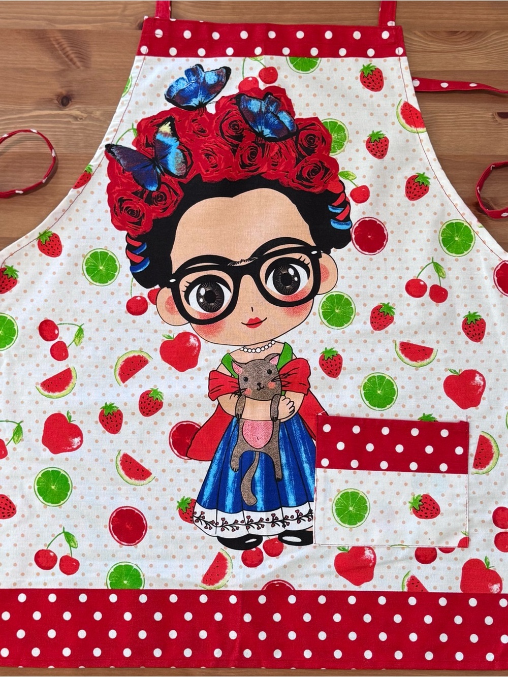 Frida Kahlo Fruit Mexican Cotton Apron Mandil with pocket